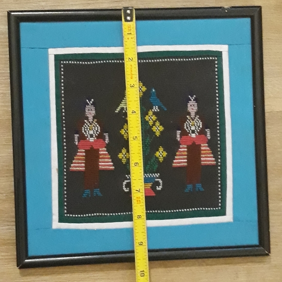 Vintage Hmong Embroidered Cross-Stitch Framed Pictures - Woman + Flower - Picture 10 of 13